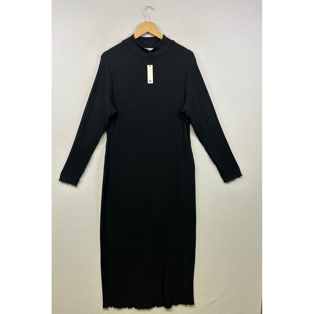 Minimalist Chic Banana Republic NWT Womens XL Black Ribbed‎ Mock Neck Midi Dress